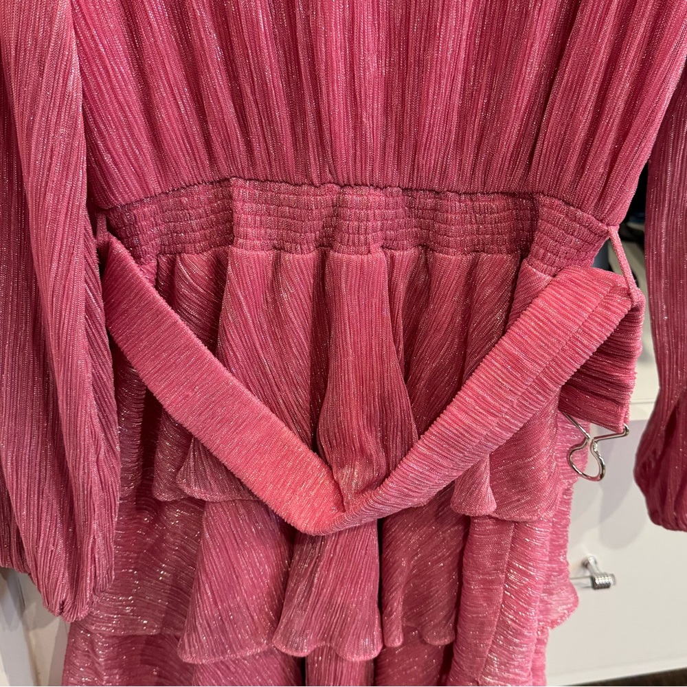 Pink V-Neck Ruffle Dress - Picture 4 of 4